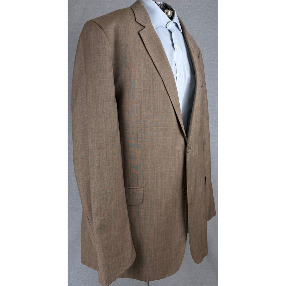 Neiman Marcus Mens 48L Sport Coat Blazer Tan Brown Super 120s Wool 2‎ Button